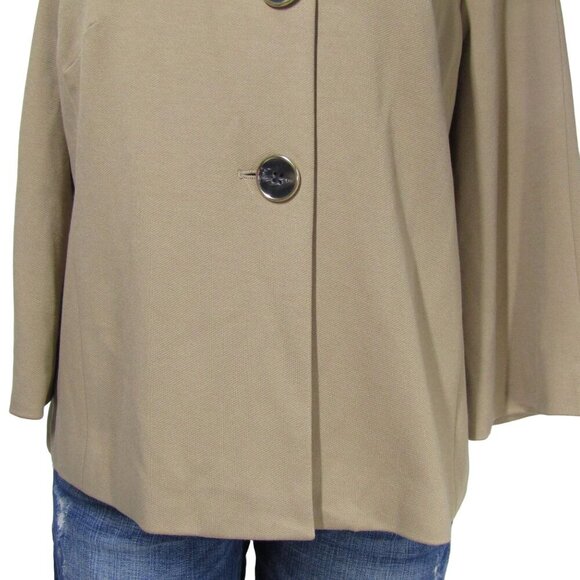 CHICOS Camel Tan LEOPARD Animal Print Faux fur Collar Retro Swing Jacket 1 M 8 - Picture 3 of 14